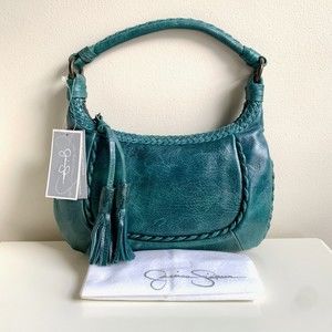 Jessica Simpson Leather Handbag Memphis Rustic Boho Western Y2K Turquoise Teal